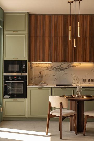 Chic Olive Green & Wood Kitchen for Small Apartments