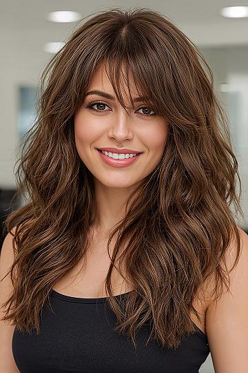 Trending Butterfly Cut for Thick Hair with Curtain Bangs