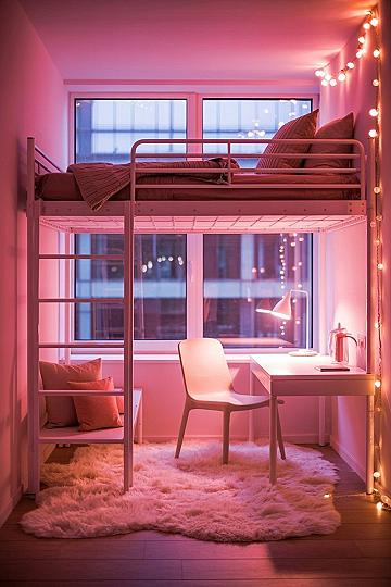 Whimsical Pink Loft Bedroom: Aesthetic & Cozy Small Space Design
