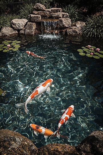 Tranquil Backyard Oasis: Small Garden Koi Ponds with Serene Waterfalls