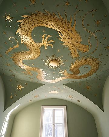 Celestial Dragon Ceiling Mural: Dream Room Decor & Wall Art