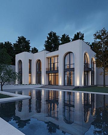 Mediterranean Villa Elevation: Dreamy White Modern Exterior House Design