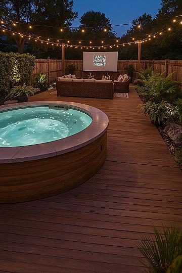 Backyard Movie Night Magic with Hot Tub: Outdoor Living Dreams