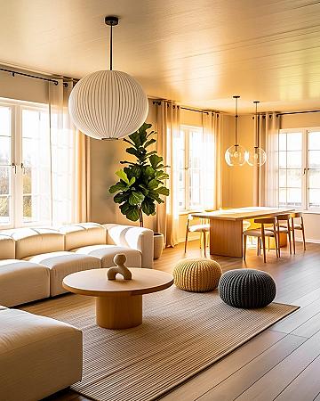 Serene Minimalist Living Room: Aesthetic Plant & Wood Accents