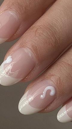 Adding Delicate Swirl Details to Traditional French Manicures