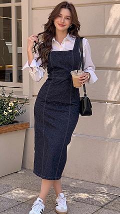 Styling a Structured Denim Pinafore Skirt for the Office