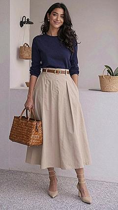 Styling A Midi Skirt With A Simple Crewneck Sweater