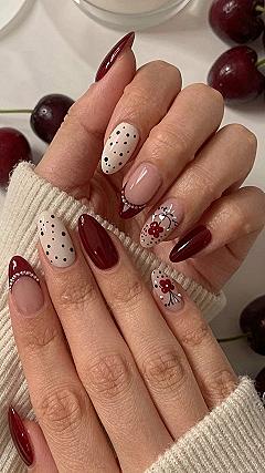 Adding Playful Polka Dots and Floral Art to Chocolate Brown Nails