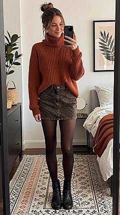 Pairing a Turtleneck Sweater with Your Corduroy Skirt