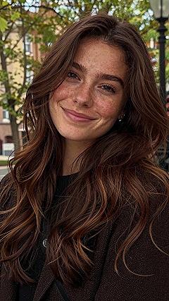 Subtle Burgundy Highlights on Brown Waves