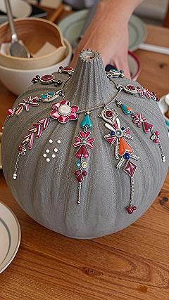 Decorating Pumpkins with Jewelry and Sparkle