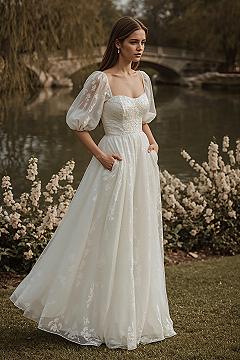 Regency-Inspired Princess Fairy Wedding Dress for Garden Receptions