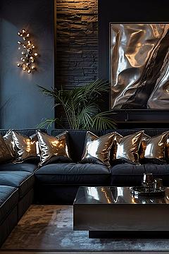 Glamorous Dark Living Room: Minimalist Luxe Design for Apartments