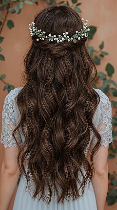 Floral Crown Wedding Hairstyles: Half Up Half Down Inspo
