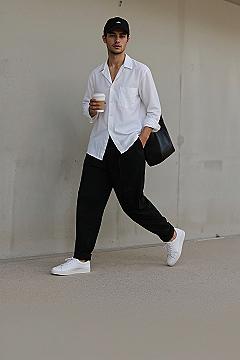 Urban Smart Casual: Baggy Black Pants Outfit for Effortless Street Style