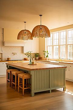 Dreamy Sage Green & Cream Kitchen with Wood Accents