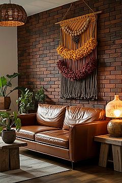 Handmade Macrame Wall Hanging: Cozy Boho Room Decor in Red, Yellow & Black