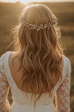 Boho Blonde Wedding Hair Styles with Delicate Flowers