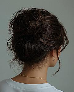 Chic Dark Hair Updo: The Perfect Messy Bun for Wedding Guests