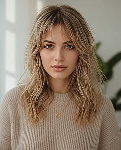 Blonde Bombshell: Chic Long Layer Curtain Bangs for 2025