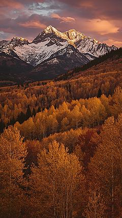 Autumn Mountains: Majestic Snow-Capped Peaks & Golden Forests