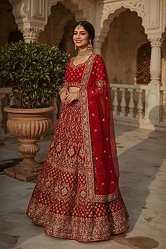 Simple Red Bridal Lehenga Designs: Elegant Marriage Dress Indian Styles