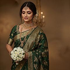 Emerald Green Wedding Saree: Captivating Tamil Bridal Look