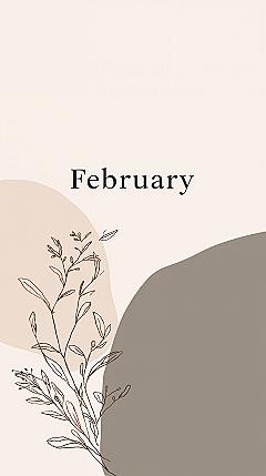 Minimalist February 2025 Wallpaper: Abstract Leaves & Art