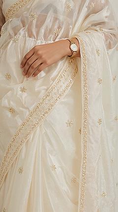 Ivory Dreams: Off White Embroidered Silk Saree for Effortless Bridal Chic