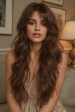 Voluminous Long Hair with Wavy Layers & Untied Style