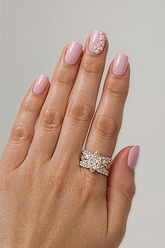 Blush Pink Gel Nails with Delicate Floral Art: Girly & Simple Designs
