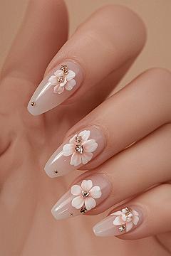 Dainty Almond Floral Nails with Luxurious Dark Pink French Tips