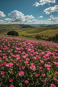 Vibrant Spring Wallpaper: Green Valley & Wildflower Beauty for Your Phone