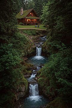 Dreamy Log Cabin Aesthetic with Creekside Charm