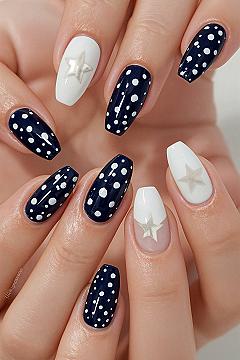 Nautical Navy Blue Stars & Dots: Stunning Nail Designs