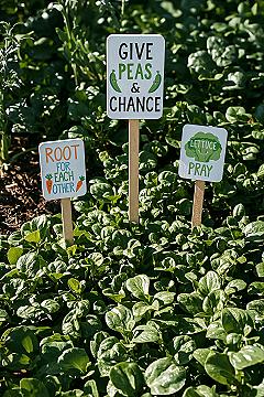 Whimsical Garden Signs: ‘Give Peas a Chance!’ for Backyard Vegetable Gardens