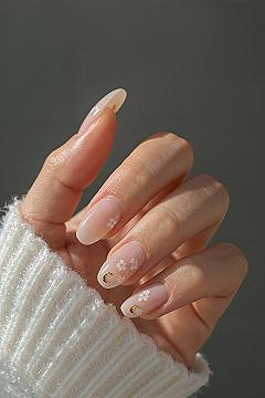 Classy Nude Nails with Gold & Floral Accents