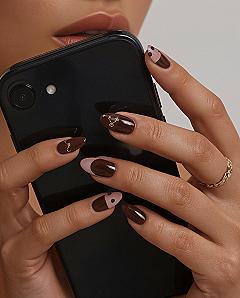 Fall French Tips: Trending Almond Nails with Brown Polka Dot Accents