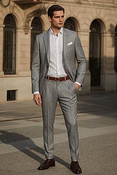 Groom’s Style: Light Grey Slim Fit Wedding Suit Perfection