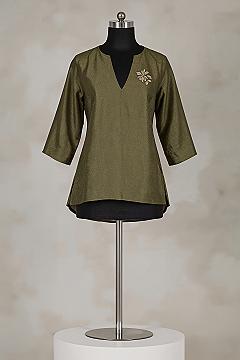 Trendy Olive Green Silk Blouse Front Designs for Traditional Sarees