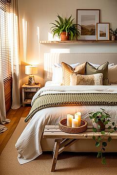 Rustic Modern Bedroom Harmony: Beige & Sage Green Oasis