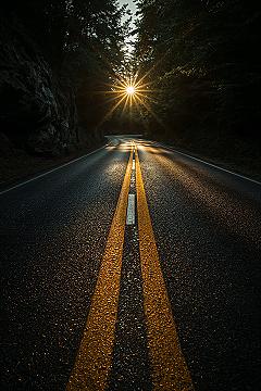 Golden Hour Road: Epic Dark Nature & Vintage iPhone Wallpaper