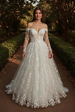 Fairytale Romance: Enchanting Floral Lace Wedding Gown