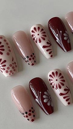 Maintaining Hand-Painted Wine Red Floral Nails