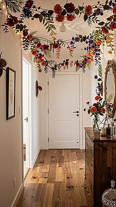 Draping Overhead Floral Garlands and Lights