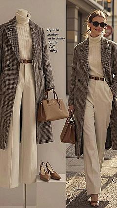 Pairing a Houndstooth Coat with Cream Trousers