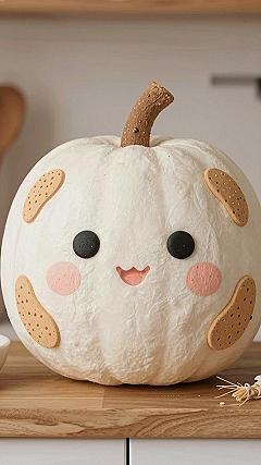 Applying Adhesive Bandages to Decorate a Pumpkin