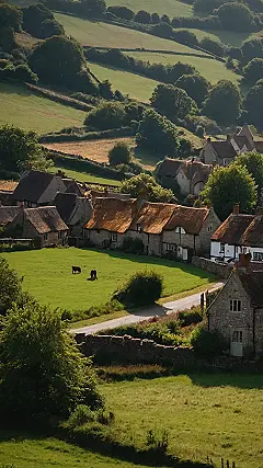 Thatched Roof Charm: A Glimpse of an English Village: