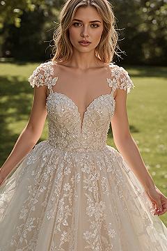 Fairytale Princess Wedding Gown: Champagne Lace & Sheer Bodice