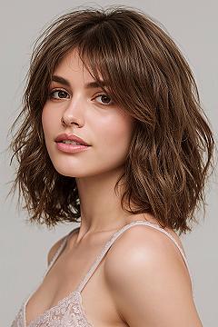 Effortless Medium Length Hair with Wispy Bangs: A Modern Layered Cut